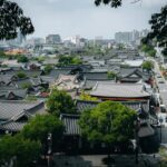 Korean traditional village visit hanok rooftop aerial view
