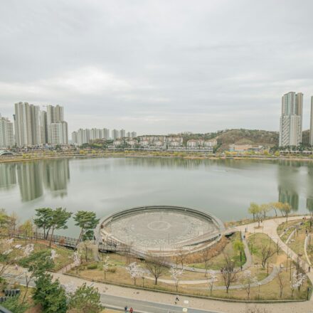 Goyang Ilsan Lake Park — full lake aerial view across seasons
