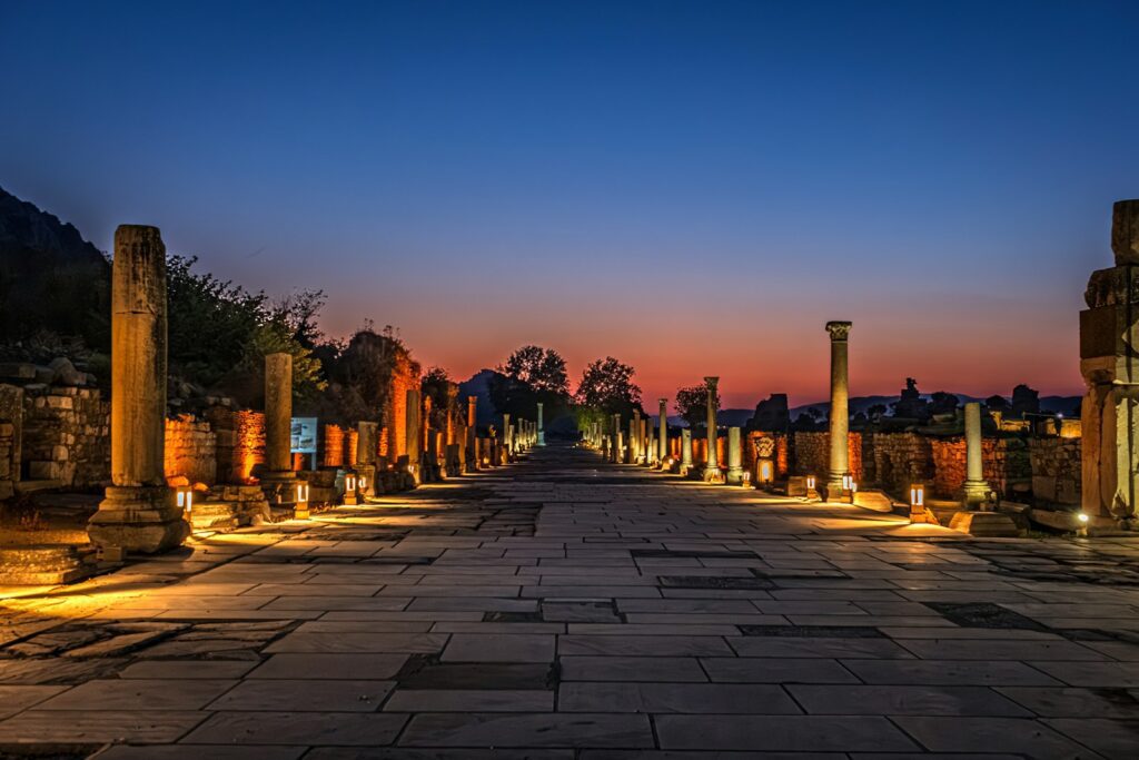 Gyeongju Donggung night view — illuminated garden walkway