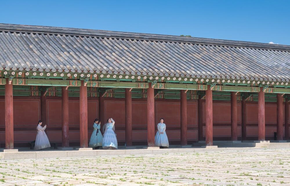 Hanbok photoshoot rural village outdoor traditional Korean dress portrait