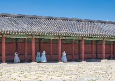 Hanbok photoshoot rural village outdoor traditional Korean dress portrait