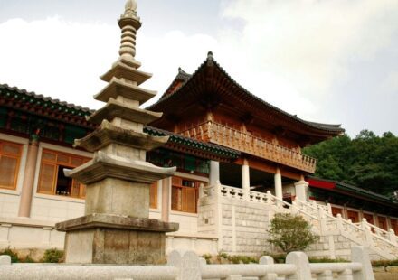 Iksan Mireuksa Baekje stone pagoda restored view