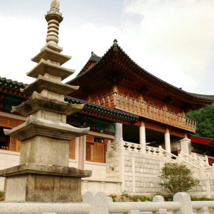 Iksan Mireuksa Baekje stone pagoda restored view