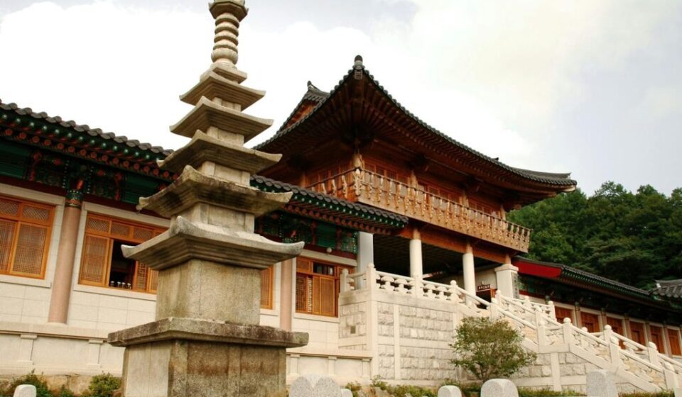 Iksan Mireuksa Baekje stone pagoda restored view