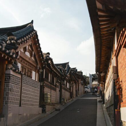 Jeonju bibimbap makgeolli food tour course starting point — Hanok Village rooftops in Jeonju