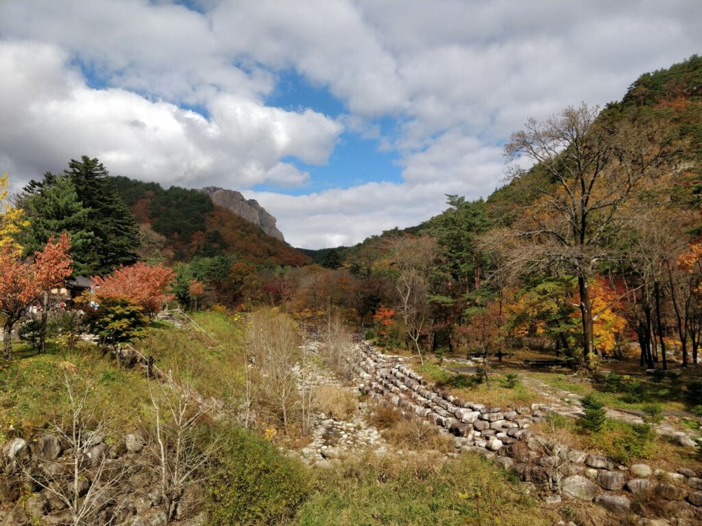 Korea four seasons travel autumn — maple foliage and mountain landscape