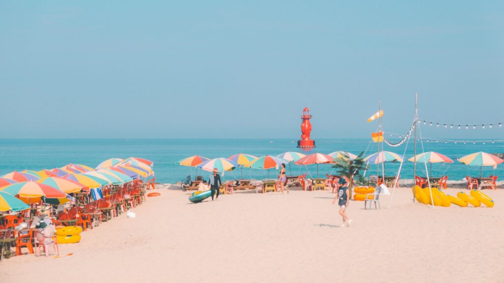 Korea four seasons travel summer — Haeundae beach umbrellas in Busan
