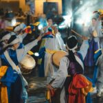 Nongak festival drum performance — Korean folk percussion stage featuring kkwaenggwari, janggu, buk and jing