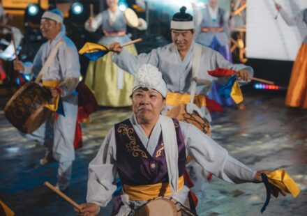 Korean traditional performance — colorful hanbok dancers on stage