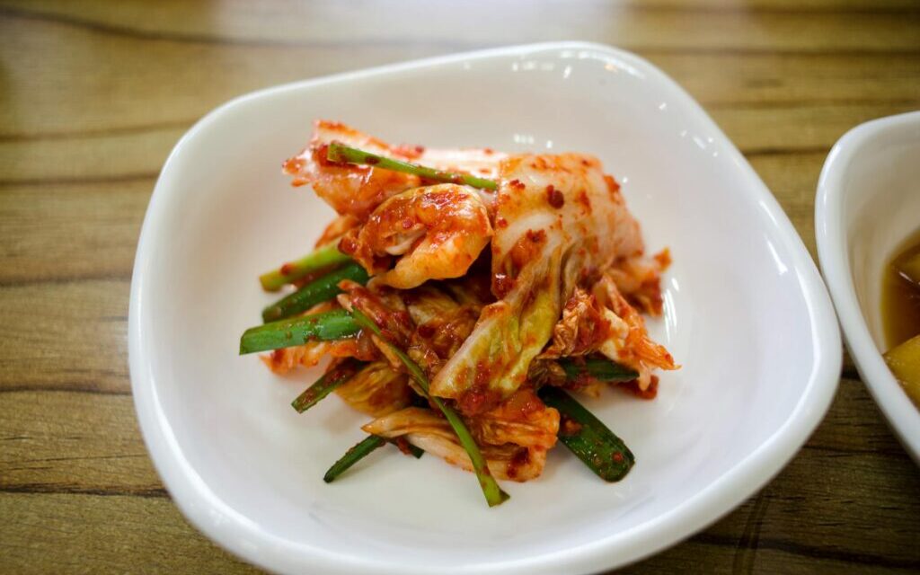 Traditional Korean kimchi types — assorted baechu, baek, dongchimi and gat kimchi