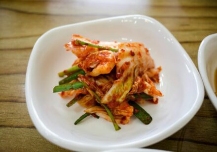 Traditional Korean kimchi types — assorted baechu, baek, dongchimi and gat kimchi