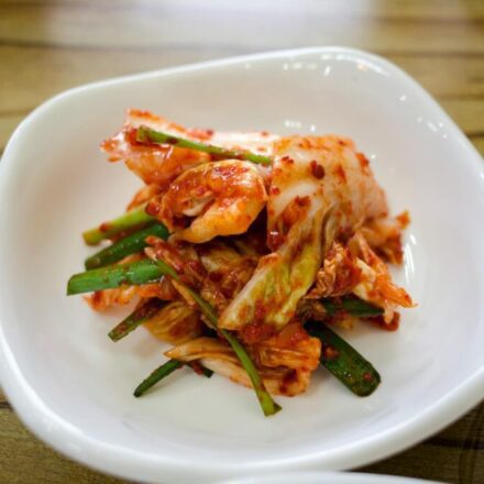 Traditional Korean kimchi types — assorted baechu, baek, dongchimi and gat kimchi