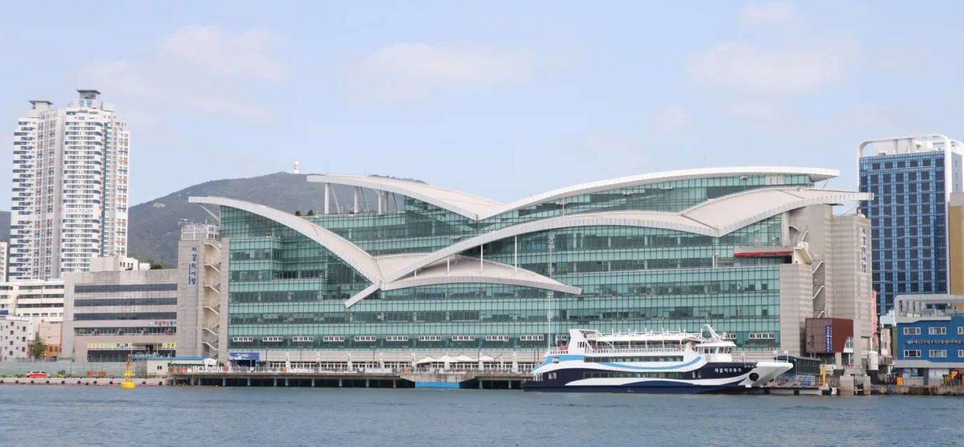 Jagalchi Market building viewed from Busan Harbor