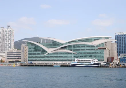 Jagalchi Market building viewed from Busan Harbor