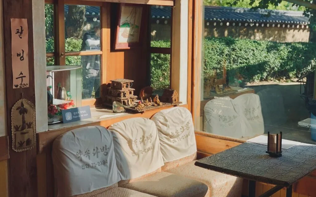 Traditional hanok cafe interior on a Jeonju cafe alley route
