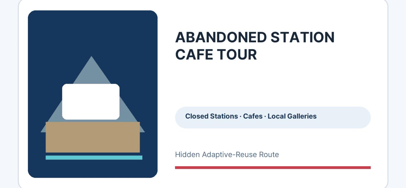 Abandoned station cafe and local gallery tour information graphic