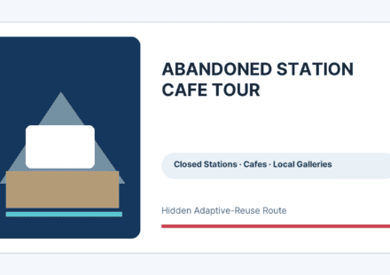 Abandoned station cafe and local gallery tour information graphic