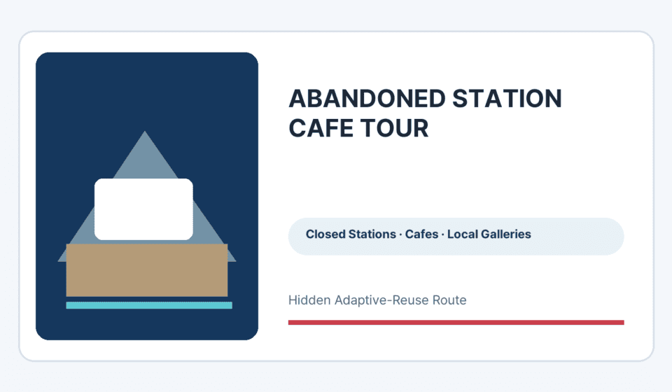 Abandoned station cafe and local gallery tour information graphic