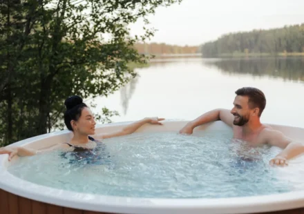 Gangwon hot spring spa course — outdoor hot tub surrounded by nature