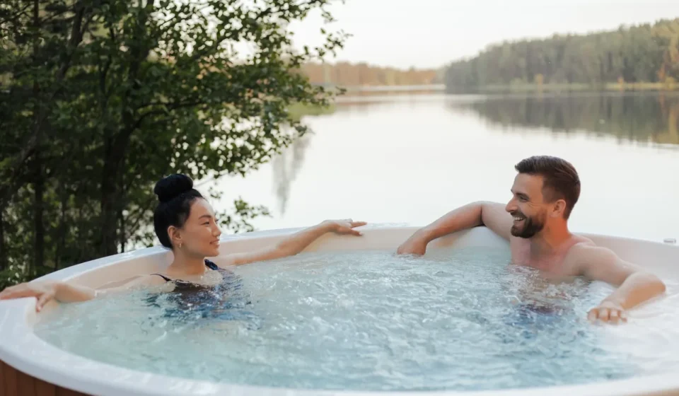 Gangwon hot spring spa course — outdoor hot tub surrounded by nature