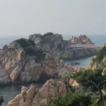 Coastal cliffs and bridge at Daewangam Park in Ulsan