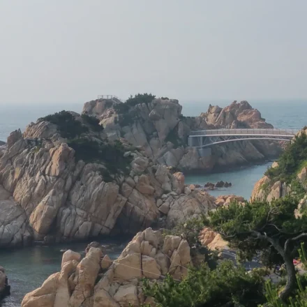 Coastal cliffs and bridge at Daewangam Park in Ulsan